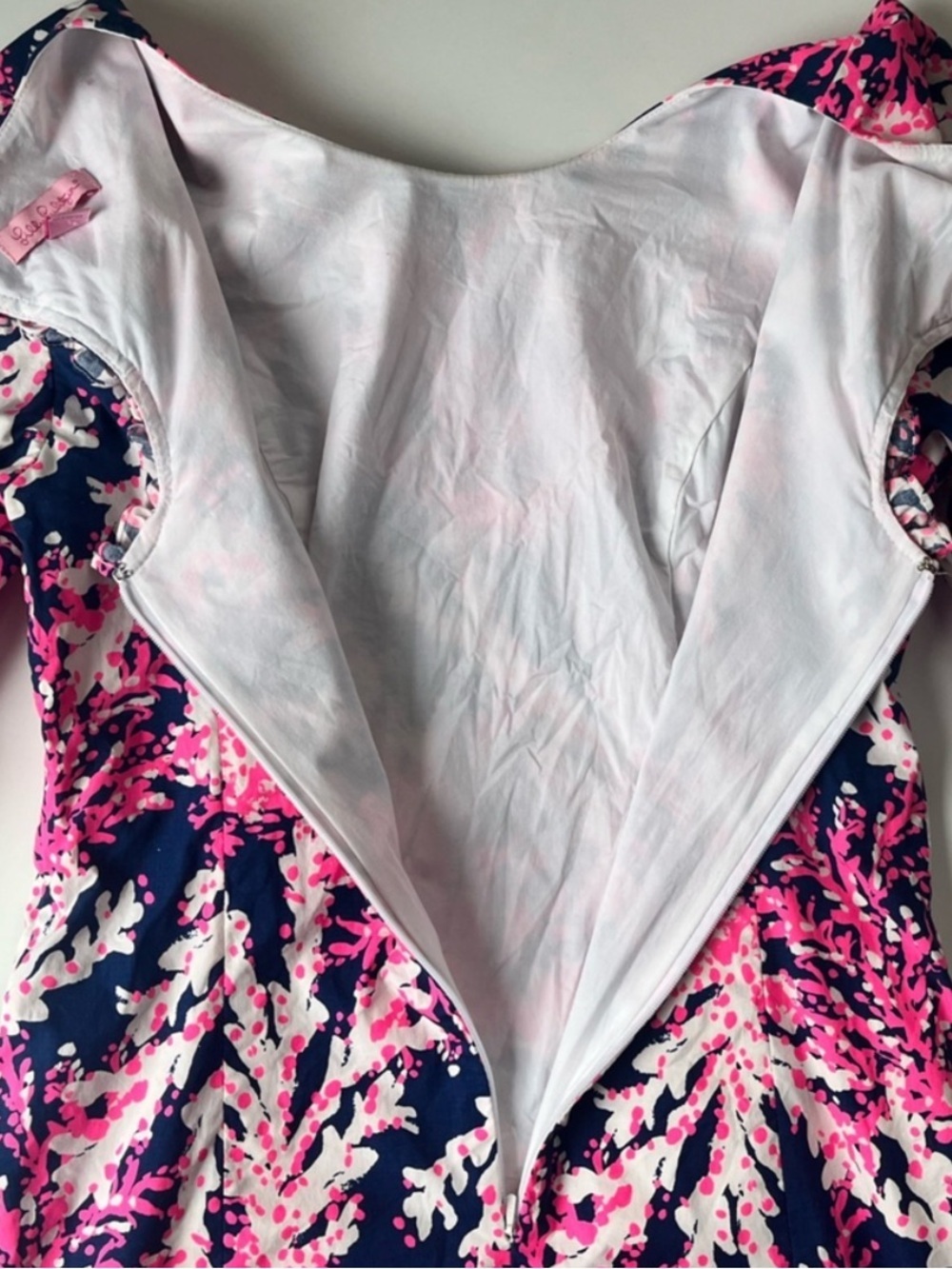 Lilly Pulitzer Fiesta Stretch Dress Beyond the Sea Print Ruffle Sleeve Pink - Picture 11 of 12